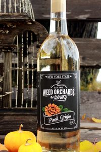 PinotGrigio A bottle of Pinot Grigio featuring an orange zinnia