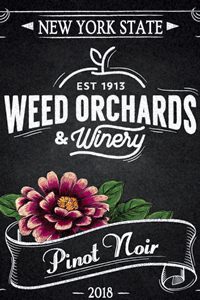PinotNoir Pinot Noir bottle with a deep maroon zinnia with white tips.