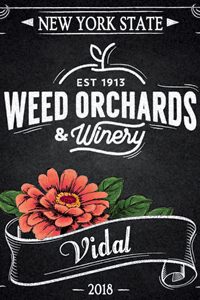 Vidal Vidal bottle featuring a coral colored Zinnia on the label.