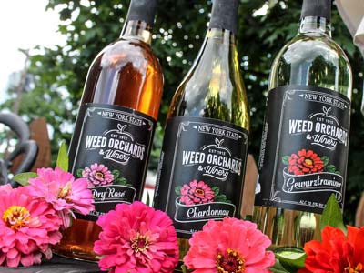 Three bottles of Weeds Wine. Dry Rose, Chardonnay and Gewurztraminer